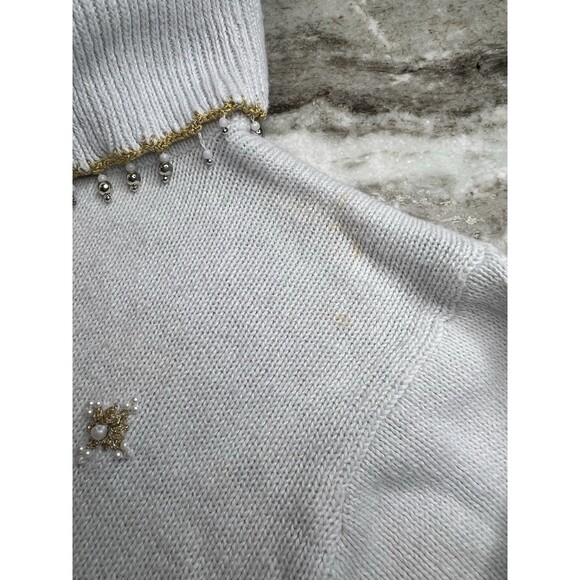 Vintage Victoria Jones White Ugly Christmas Sweater Tree Silver Gold Size L - Picture 11 of 12